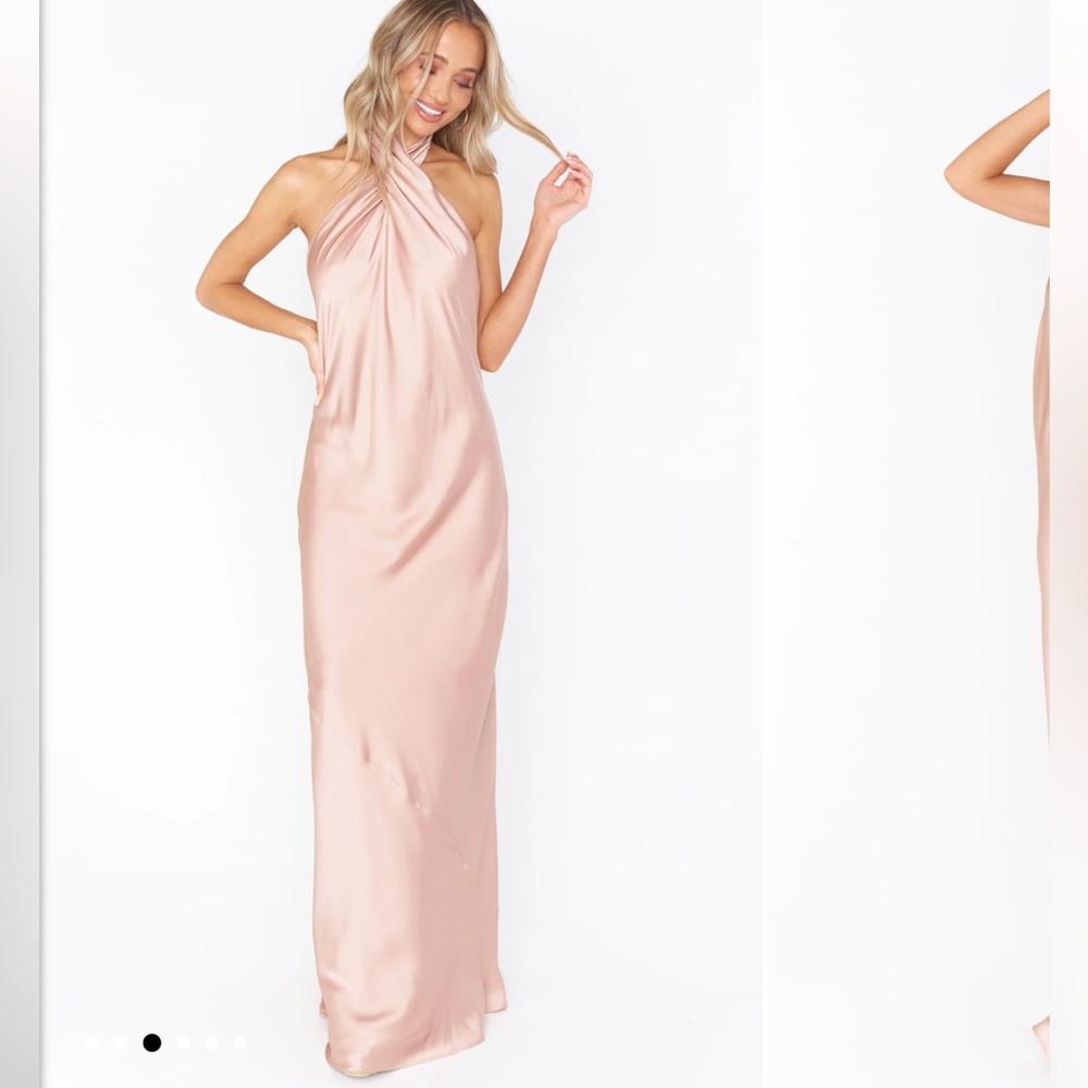 Show Me Your MuMu Blush Pink One-Shoulder Satin Maxi Dress